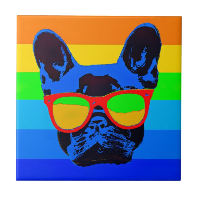 Azulejo Bulldog francés con gafas Estilo de arte pop (Frente)
