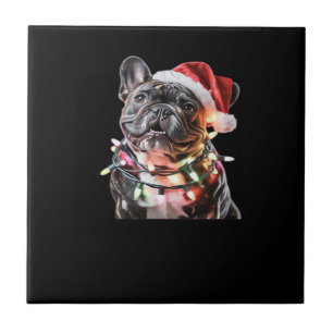 Azulejo Bulldog Francés con Gorro de Santa Envuelto en Luc