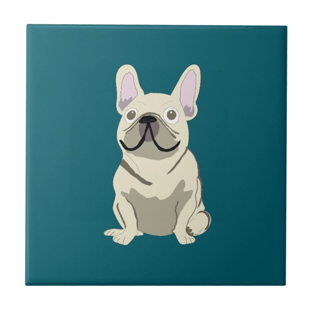 Azulejo Bulldog Francés Crema, Amo a mi Perro (Frente)
