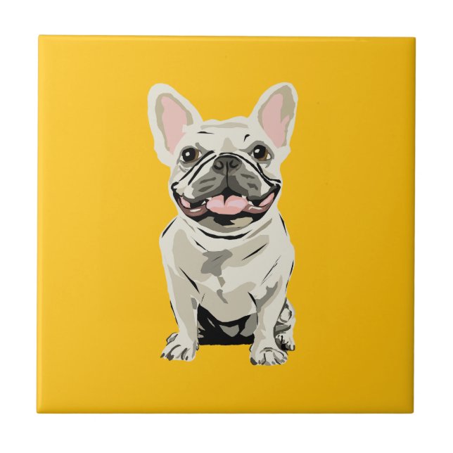 Azulejo Bulldog Francés Crema, Amo a mi Perro (Frente)