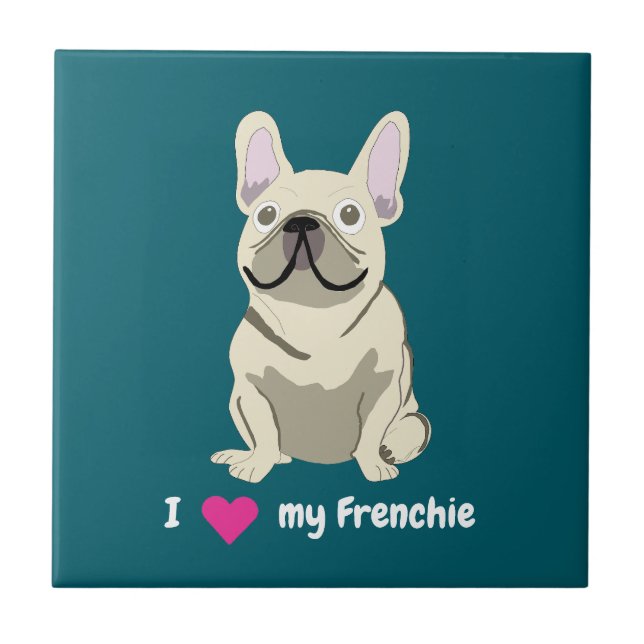 Azulejo Bulldog Francés Crema, Amo a mi Perro (Frente)