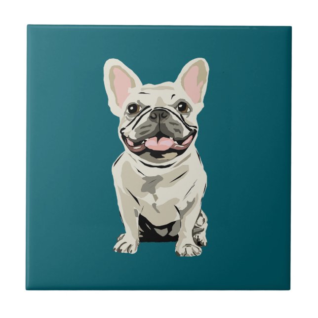 Azulejo Bulldog Francés Crema, Amo a mi Perro (Frente)