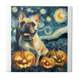 Azulejo Bulldog Francés de la noche estrellada de Van Gogh
