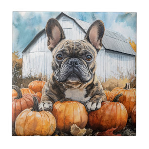Azulejo Bulldog francés en parche de calabaza