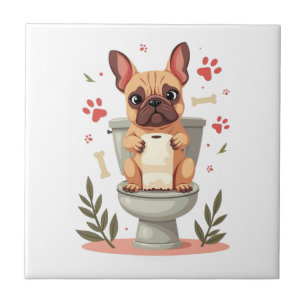 Azulejo Bulldog Francés Enfadado Vintage Sosteniendo Papel