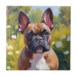 Azulejo Bulldog Francés | Pintura de Perro Mascota Acuarel