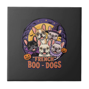 Azulejo Bulldog Francés Vector de Perros Boo de Halloween