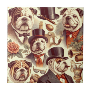 Azulejo Bulldog inglés vintage Ilustracion sin problemas