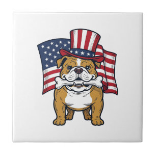 Azulejo Bulldog Patriótico Con Diseño De Vector De Bandera