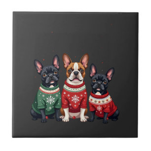 Azulejo Bulldogs Franceses de Navidad Frenchie de Navidad