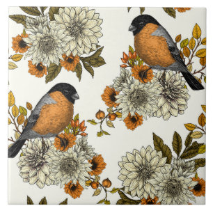 Azulejo Bullfinch en florales otoñales 2