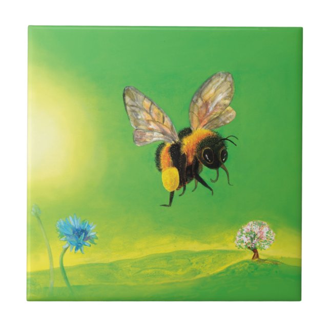 Azulejo Bumblebee volando sobre el prado (Frente)