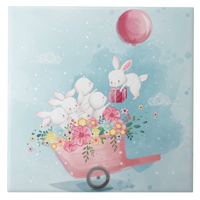 Azulejo Bunnies de acuarela cúpula (Frente)