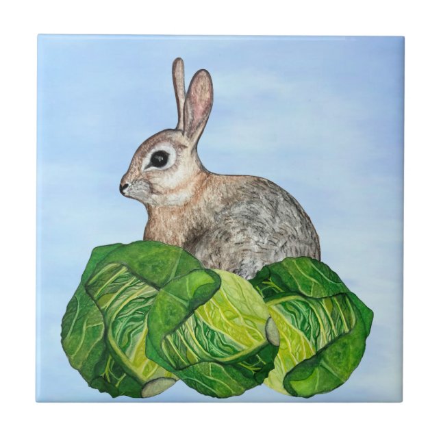 Azulejo Bunny Cabbage Blue Ceramic Tile (Frente)