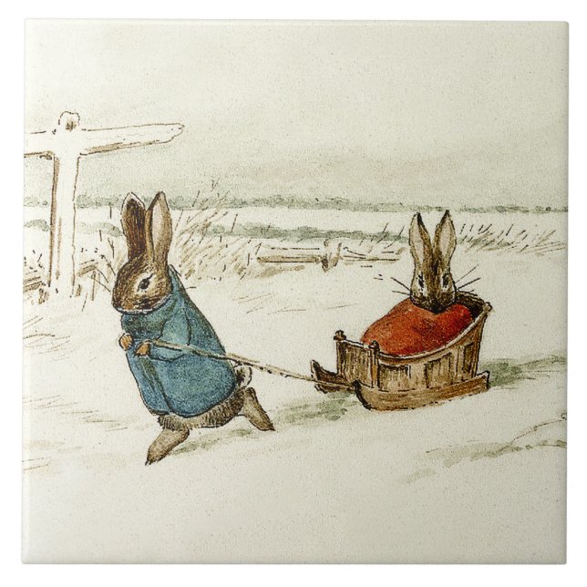 Azulejo "Bunny Sleigh Ride" por Beatrix Potter (Frente)
