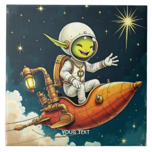 Azulejo Buque espacial Fantasy Cute Alien