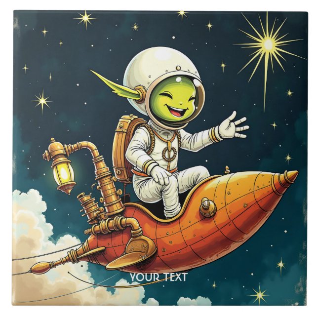 Azulejo Buque espacial Fantasy Cute Alien (Frente)