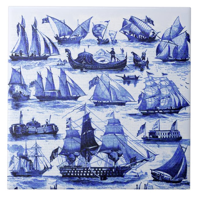 Azulejo BUQUES DE VINTAJE, BUQUES, Náutica Azul de la Mari (Frente)