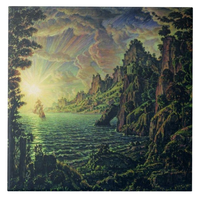 Azulejo Buques: Sol nocturno (por Konstantin Bogaevsky) (Frente)