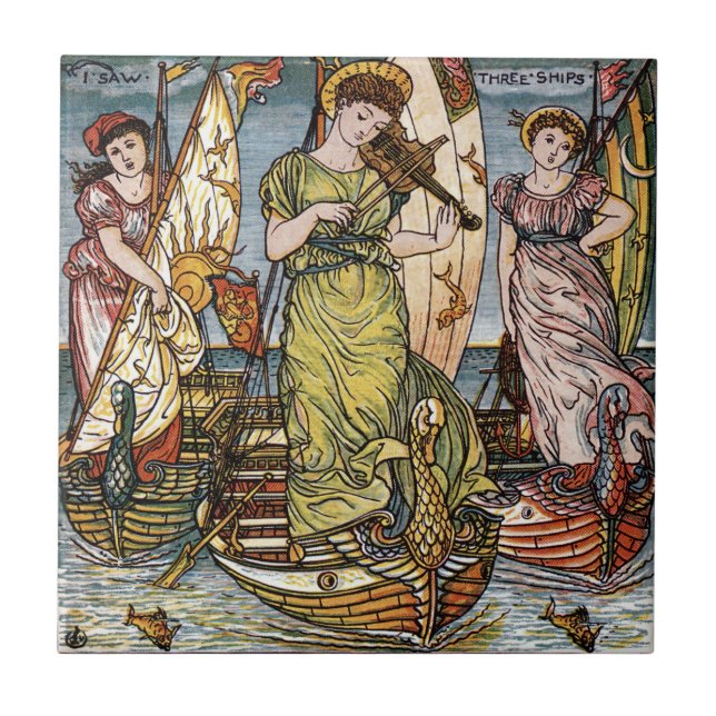 Azulejo Buques Walter Crane, damas elegantes, Art Nouveau (Frente)