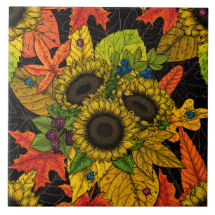 Azulejo Buquet de otoño sobre negro
