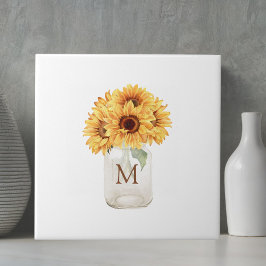 Azulejo Buquete de girasol ruso de color de agua en Mason