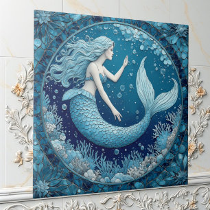 Azulejo Burbuja de Oceáno Sirena Aguamarina Azul Mosaico L
