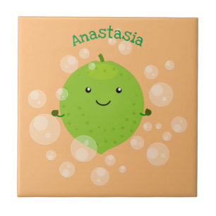 Azulejo Burbujas de cal verde suave ilustracion personaliz