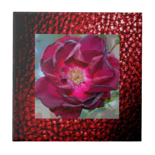 Azulejo Burgandy Tile-With Burgandy Flower