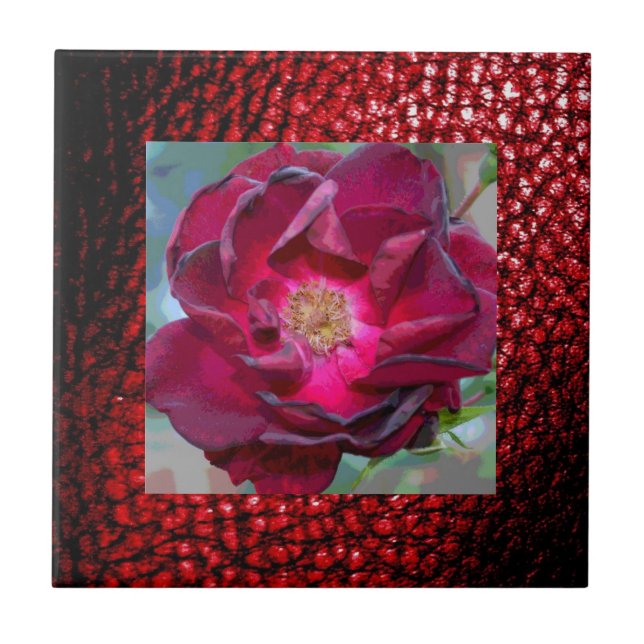 Azulejo Burgandy Tile-With Burgandy Flower (Frente)