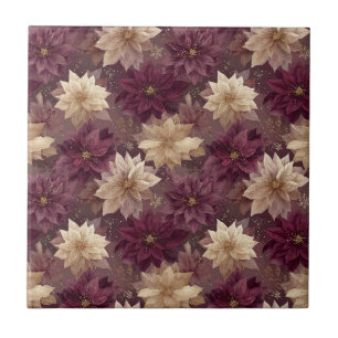 Azulejo Burgundy Brillo Oro Copo de Nieve Glam Invierno