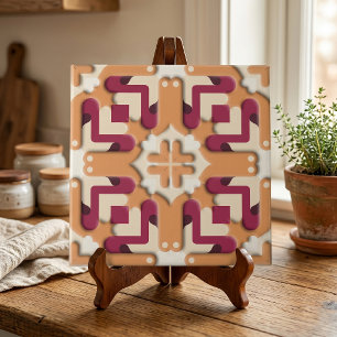 Azulejo Burgundy Moderna Terracota Simétrica Geométrica