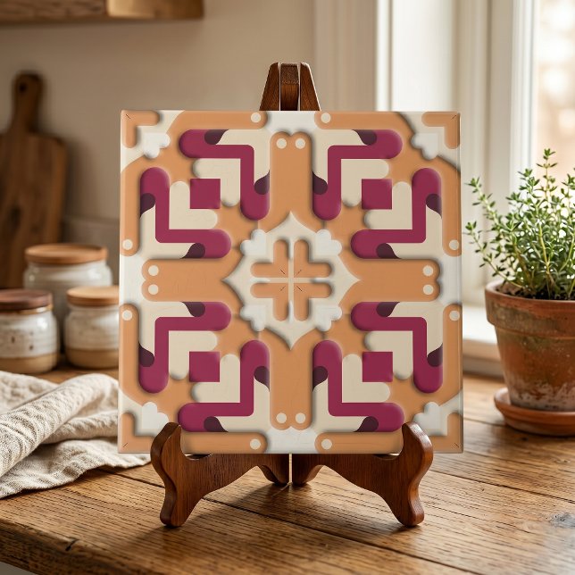 Azulejo Burgundy Moderna Terracota Simétrica Geométrica (Subido por el creador)