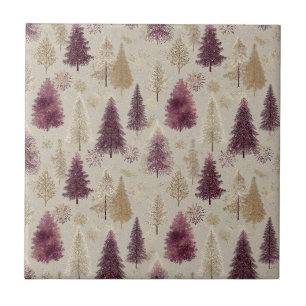 Azulejo Burgundy Oro Bosque Invierno Elegante Nieve