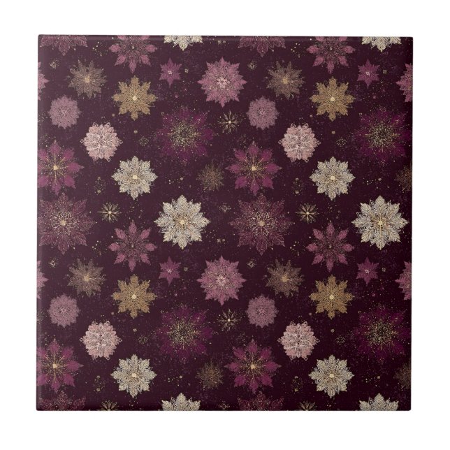 Azulejo Burgundy Poinsettia Christmas Pattern (4) (Frente)