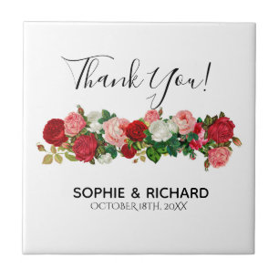 AZULEJO BURGUNDY ROSES FLORAL GARLAND FLOWER GRACIAS