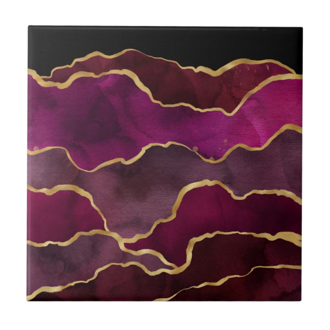 Azulejo Burgundy Wine Red Abstract Watercolor Pattern (Frente)