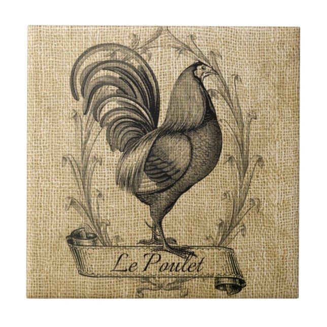 Azulejo Burlap de Pollo Vintage (Frente)