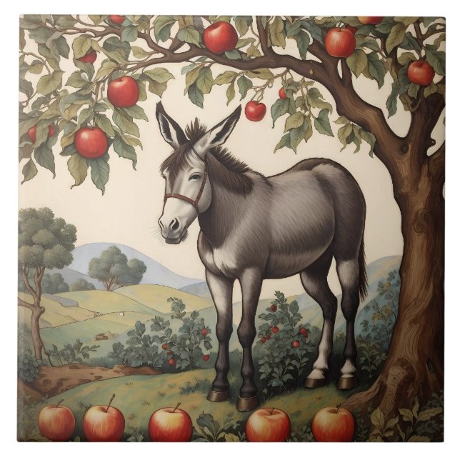 Azulejo Burro Vintage Bajo Un Árbol De Apple (Frente)