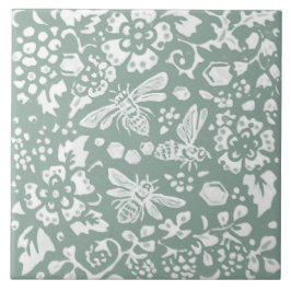 Azulejo Busy Bee Sage Green Honeycomb Flower Garden Design