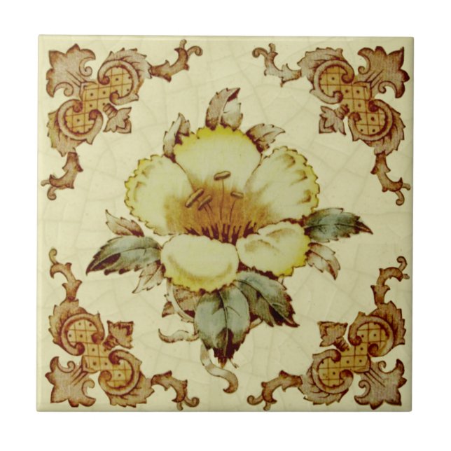 Azulejo c.1890 Transferware Victoriano de Reproducción Flo (Frente)