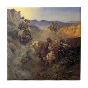 Azulejo C M Russell The Slick Oar Vintage Western Cowboy