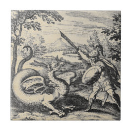 Azulejo Caballero en las armas sembrando el dragón