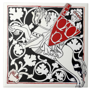 Azulejo Caballero montando caballo medieval antiguo vintag