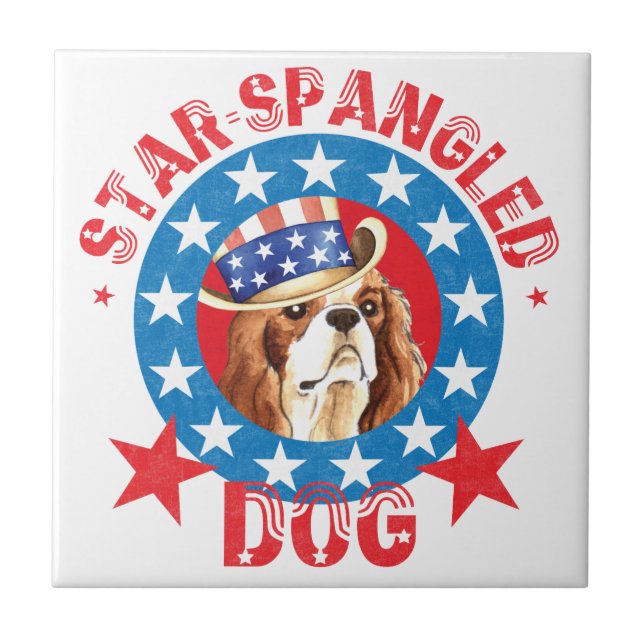 Azulejo Caballero Patriótico Rey Charles Spaniel (Frente)