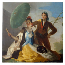 Azulejo Caballero sosteniendo una sombrilla para una dama 