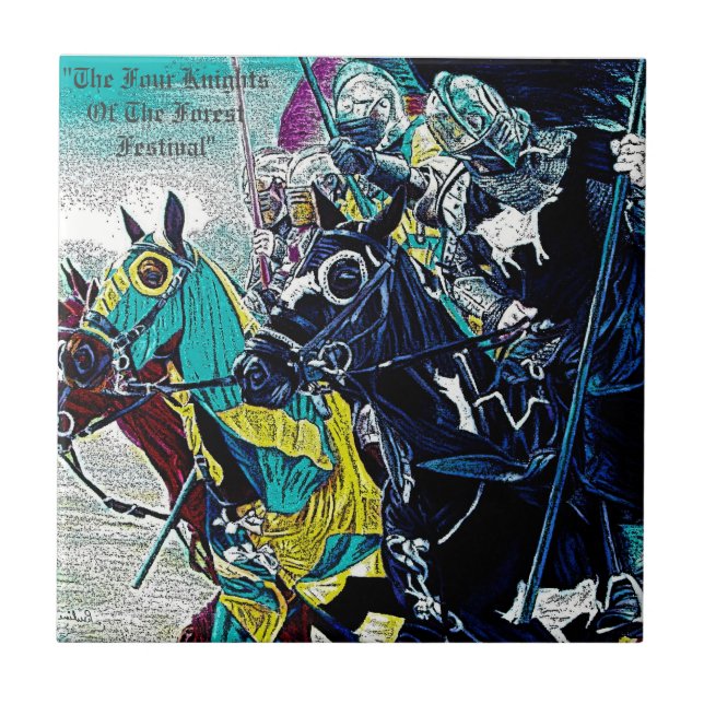 Azulejo caballeros medievales montando a caballo arte hist (Frente)