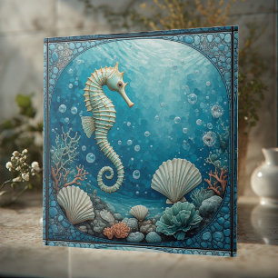 Azulejo Caballito de Mar Costero Bajo la Luz de la Luna Cr