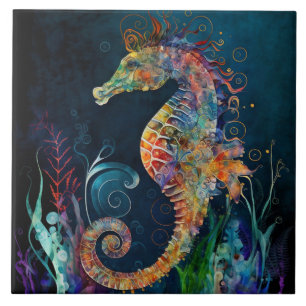 Azulejo Caballito de mar de fantasía acuarela