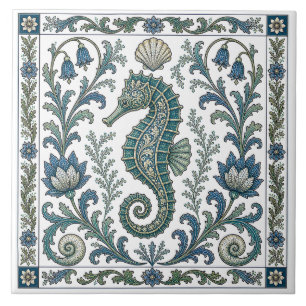 Azulejo Caballito de Mar Hermoso Vintage Vida Marina Ornat
